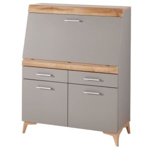 Emob Secretaire Vanya 98x42x124cm en aggloméré et MDF avec finition gris et imitation chêne. Avec un bureau rabattable, deux tiroirs e...