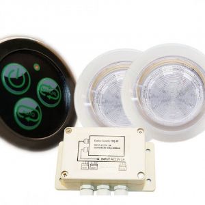 Desineo Steamtec - Kit Spots 110mm ø RGB IP68 étanche encastrable + bouton, système de contrôle de spots et transformateur