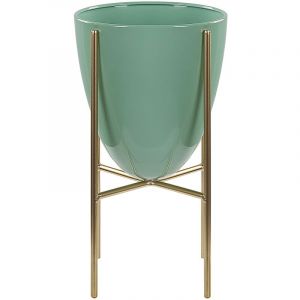 Beliani Cache-pot en acier vert avec pieds dorés 16 x 16 x 31 cm LEFKI