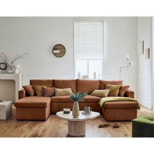 Canapé panoramique places en u en velours côtelé terracotta