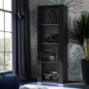 Vitrine Armoire Tivoli, Noir/Noir, Largeur 55cm x Hauteur 159cm x Profondeur 35cm, 3 étagères, sans led, pour Salon, Chambre, Entrée - Komodee