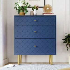 Wishdor - Commode à 3 tiroirs, commode chambre pour chambre et salon, bleu marine, 89x75x40 cm