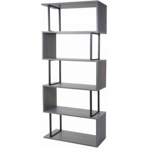 Décoshop26 Bibliothèque étagère de salon 183x80cm 5 niveaux gris, métal noir 040001279