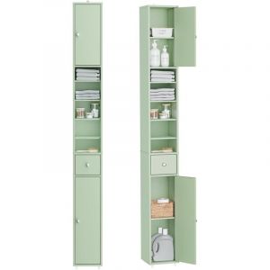 Sobuy Meuble Colonne Salle de Bain 20 cm - Armoire de Rangement Étroite avec Tiroir et Étagères Réglables - Meuble Salle de Bain Compact pour WC,