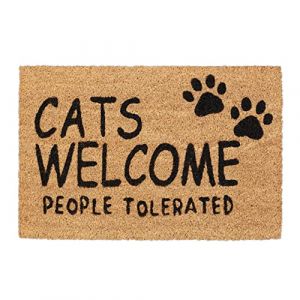 Relaxdays Paillasson coco, Cats Welcome, 40x60 cm, tapis d'entrée pour intérieur et extérieur, antidérapant, nature/noir