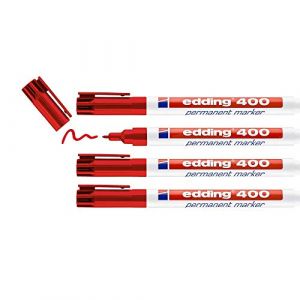 Edding 400 Marqueur permanent - rouge - 4 stylos - pointe ronde fine 1 mm - sèche vite, résiste à l'eau et aux frottements - pour carton, plastique, bois, métal, verre
