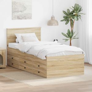 VidaXL Lit d'appoint avec tiroir Ch&ecirc;ne Sonoma et noir 90 x 190 cm