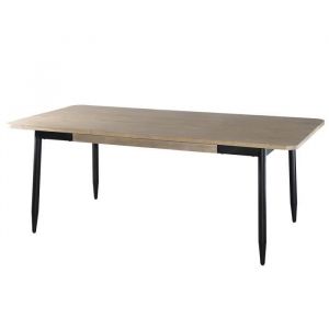 Image de Table à manger 6 à 8 personnes scandinave en bois acacia m if décor c ne clair cérusé + pieds en métal noir L 200 x l 100 x H 77 cm