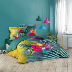 CDaffaires Housse de couette 260 x 240 cm Coton 42 fils + 2 taies Paradisiaque