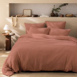 Matt & Rose Parure de lit unie en coton Terre Cuite 260x240+2x65x65cm