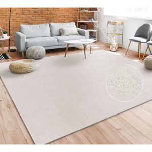Paco Home - Tapis pour Salon Uni Poils Ras Sobre Et Moderne, Crème 200 cm carré