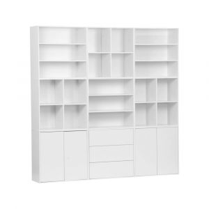 Sweeek - Kit étagère, bibliothèque décor bois blanc 9 éléments 100% modulable l 210 x p 35 x h 210cm - Kompo
