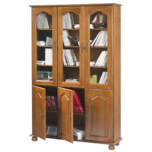 Biblioth&egrave;que Ch&ecirc;ne 6 Portes 10 Etag&egrave;res 12 Niches L 120.6 H 182.2 P 33 cm