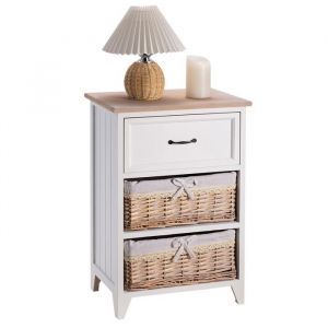 Idimex Table De Chevet Provence Rangement 1 Tiroir Et 2 Paniers Étagère En Bois De Paulownia Style Shabby Chic Vintage Rustique Campagnard