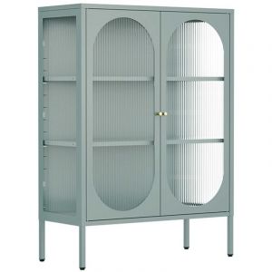 Oviala Buffet moderne 2 portes 80 cm en métal et verre vert sauge