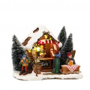 Luville Village de Noël - Bar à ski à piles - Polyester - 15x14x11 cm - Multicolore - 2 piles AA non fournies