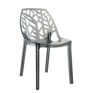 Lot de 2 chaises ZELDA en polycarbonate transparent empilables design inspiré de la nature pour maison jardin ou bureau – Fumè
