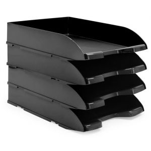Waytex Pack de 4 Corbeilles à Courrier A4 Plastique Opaque Noir