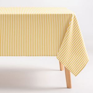 Image de Nappe imperméable rayures toucher tissu jaune 160x180 cm