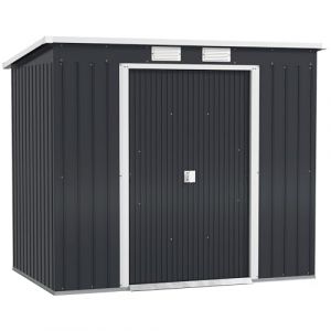 Outsunny Abri de jardin - 2,77 m&sup2; - kit de fondation, porte coulissante verrouillables - 213 x 130 x 173 cm - gris