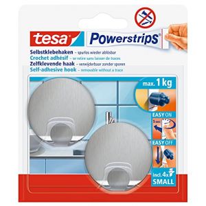 Tesa Crochet autoadh&eacute;sif rond Powerstrips chrome 1kg - 2 pi&egrave;ces