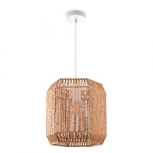 Image de Paco Home - Suspension Table à Manger Papier Boho Lampe Suspendue Lampe E27 Rotin Lampe à suspension - Blanc, Nature (Ø24cm)