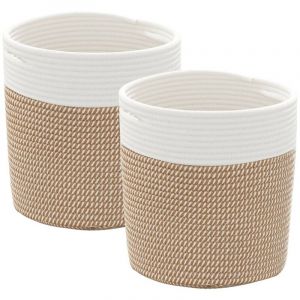 VidaXL Paniers de rangement 2 pcs marron et blanc Ø28x28 cm coton