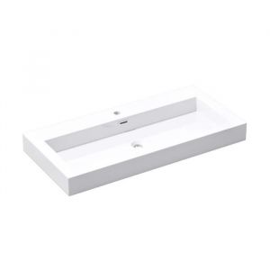 Image de Mai & Mai Vasque à poser 100cm lavabo suspendu blanc résine rectangulaire lave mains avec trop plein Col818 100x48x10cm