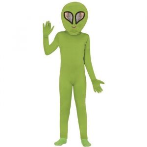 FIESTAS GUIRCA D&eacute;guisement Alien Vert pour Gar&ccedil;ons et Filles - Costume Extraterrestre comprenant T&ecirc;te d'Alien, Combinaison, Gants - Costumes d'Halloween pour Enfants de 7 &agrave; 9 Ans