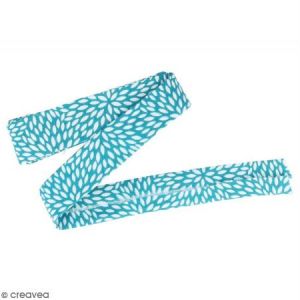 Artémio Coupon de biais Crafty cotton - Pétales blanches sur fond bleu pétrole - 20 mm x 3 m