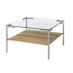 Image de Pegane Table basse coloris chene en verre / bois - Longueur 65 x hauteur 46 x profondeur 65 cm -