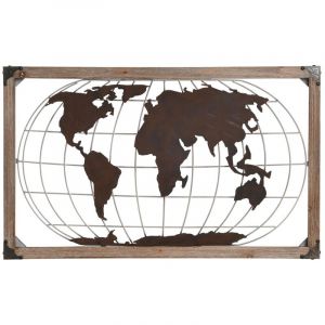 Figurine Décorative DKD Home Decor Naturel Métal Cuivre Pin Mappemonde (75 x 6 x 46 cm)