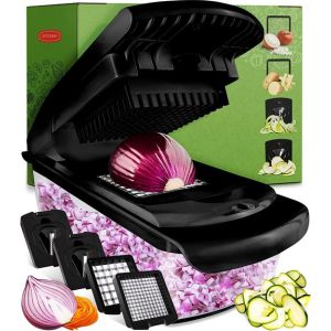 Mandoline Stosh - Coupe-légumes - Coupe-oignons - Coupe-spirale - 4 pièces - Noir - Sans BPA