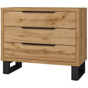 Meublorama - Commode style industriel 3 tiroirs. Collection milos coloris ch&ecirc;ne brut et noir