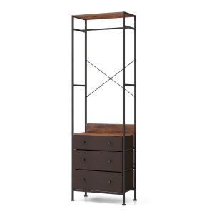 Porte-manteau Coast avec 3 tiroirs - portemanteau sur pied avec tringle de suspension et compartiments de rangement - métal et bois - noir/brun - 55x28x176 cm