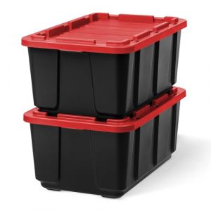 Iris Ohyama Caisse Rangement Plastique avec Couvercle Robuste 100L Lot de 2 Noir UTB-27