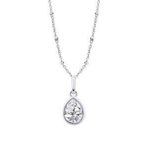 Collier Lotus Silver Solitaire Goute Blanc Et Argent
