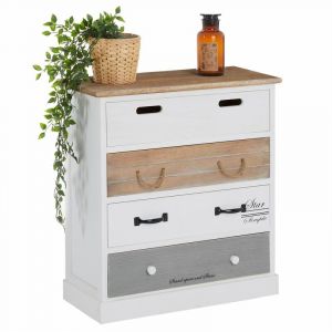 Idimex Commode SALVA avec 4 tiroirs, en bois blanc brun et gris