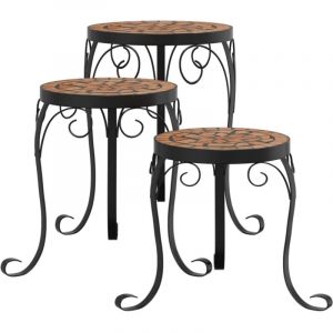 VidaXL Supports de plantes 3 pcs terre cuite céramique, table de plante, support de jardinière extérieur, table d’appoint en mosaïque