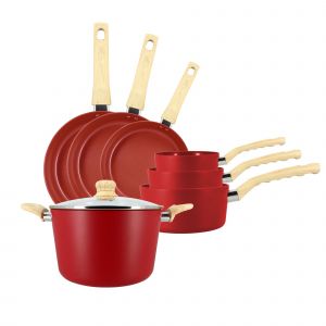 Menastyl Batterie de cuisine 7 pcs en aluminium rouge - compatible induction