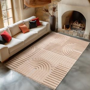 Tapis de Salon ou chambre en Rose 140 x 200 cm style bohème scandinave avec effet haut-bas tapis décoratif