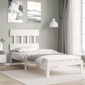 VidaXL Cadre de lit avec tête de lit blanc simple bois massif