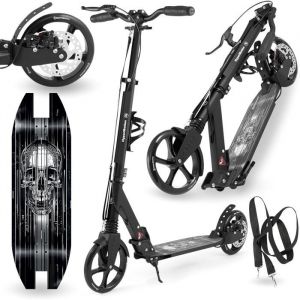 Trottinette Ado Adulte jusquà 100kg- 2 amortisseurs- HyperMotion Skyline Crane- Pliable- 2 Freins- Aluminium- ABEC-7