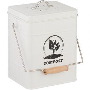 Relaxdays Seau &agrave; Compost, 6 litres, Couvercle, filtres &agrave; Charbon Actif, pour Vos d&eacute;chets organiques, Blanc