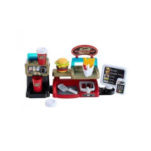Restaurant fast food burger shop - stand a hamburgers avec caisse - cuisine marchande - jouet imitation et carte tigre