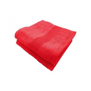 Lot de 2 serviettes de bain coton et bambou - 600gr-m&sup2; - Couleurs serviettes Bambou - Rouge - 100 x 150 cm