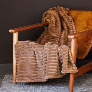 Linnea Plaid - CHINCHILLA - Velours jacquard - Marron Camel - 130x170 cm