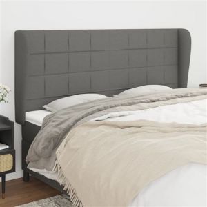 VidaXL Tête de Lit avec Oreilles Meuble de Chambre à Coucher Accessoire de Lit Double Tête de Cadre de Lit Gris Foncé 203x23x118/128 cm Tissu
