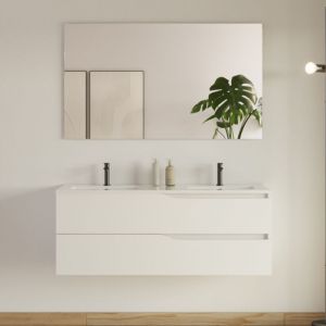 Meuble de salle de bain 120cm avec plan double vasque - 2 tiroirs - blanc - LUNA