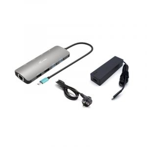 i-tec Station d'accueil USB-C Metal Nano 2x HDMI Display 100W PD + Chargeur 100W Gris